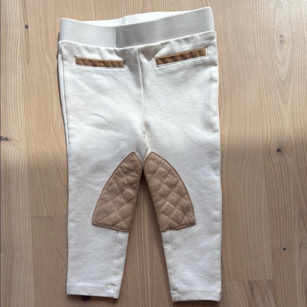 Janie and Jack Cream and Tan Leggings with Suede Knee Patches